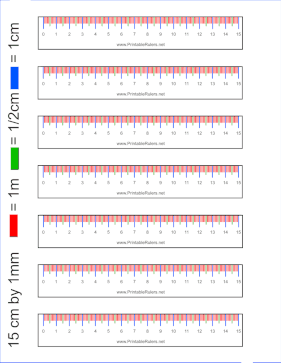 Colored Markings Ruler 15-cm by mm Printable Ruler