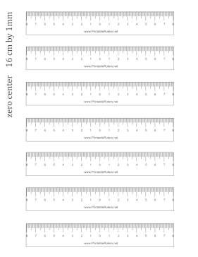 Zero Center Ruler 16-cm by mm Printable Ruler